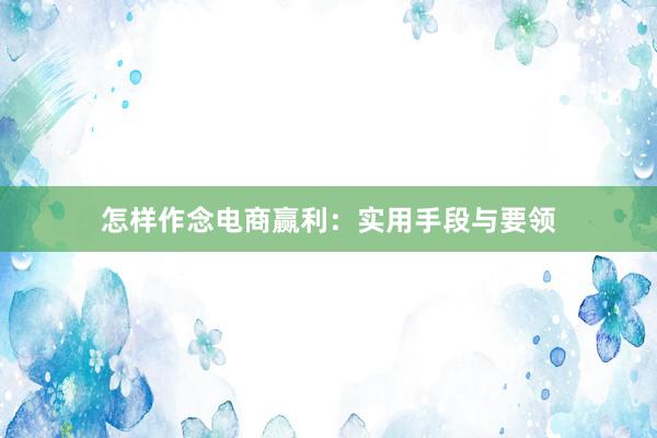 怎样作念电商赢利：实用手段与要领